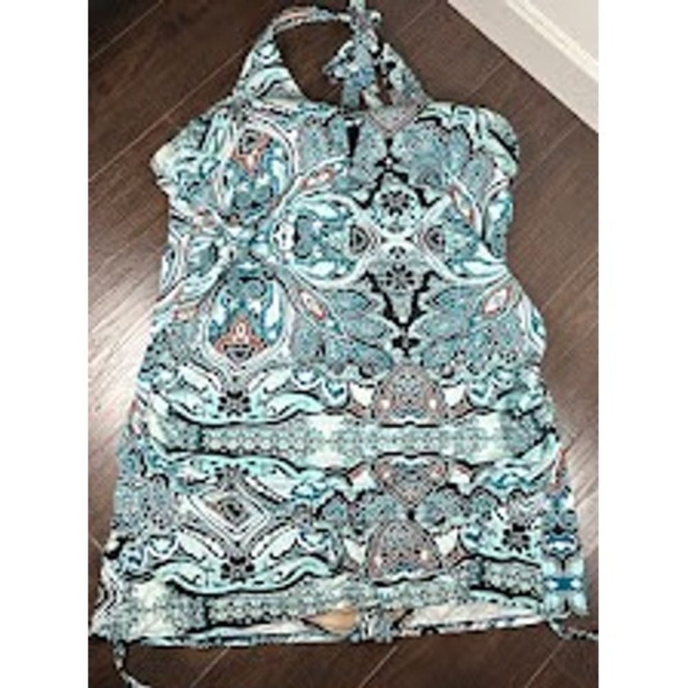 Cacique Swim 28W Blue Paisley‎ Halter Tankini Top and Swim Skirt Set Wireless